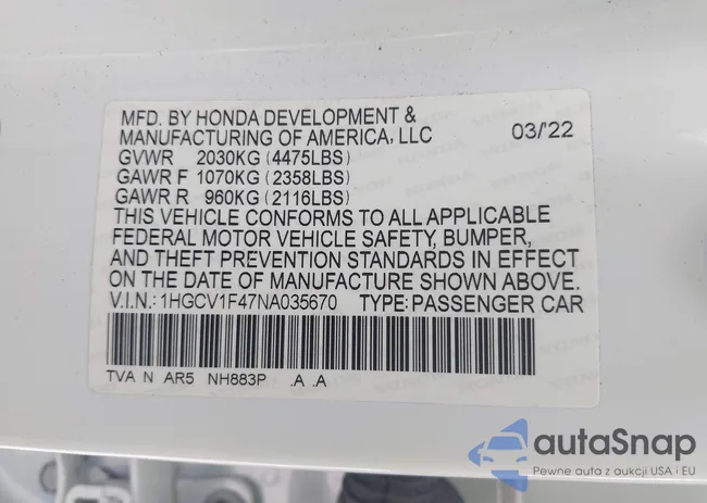 1HGCV1F47NA035670: 43492360