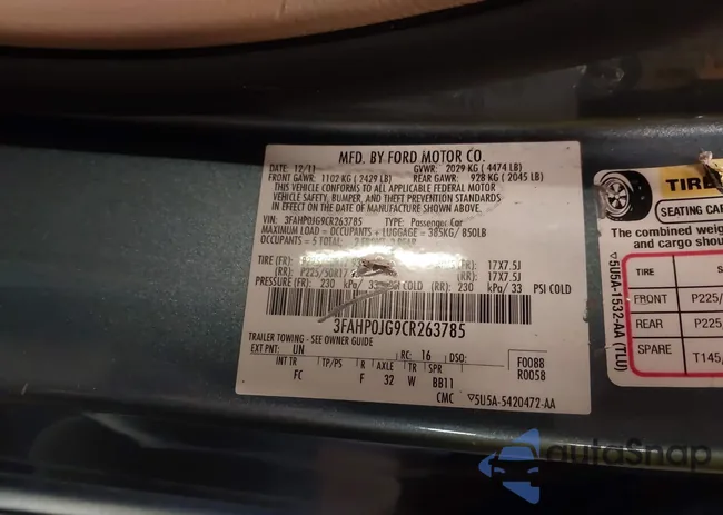 3FAHP0JG9CR263785: 43492425