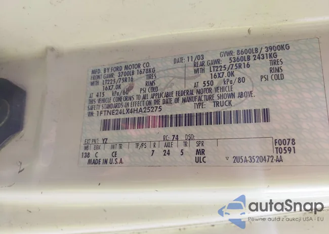 1FTNE24LX4HA25275: 43493442