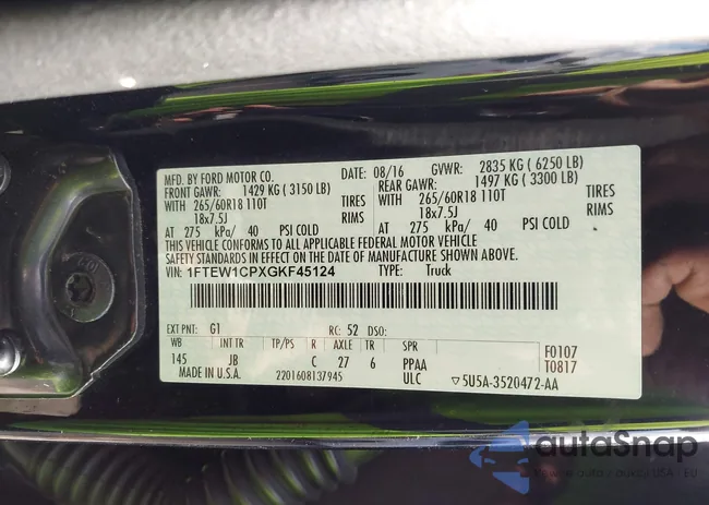 1FTEW1CPXGKF45124: 43493705