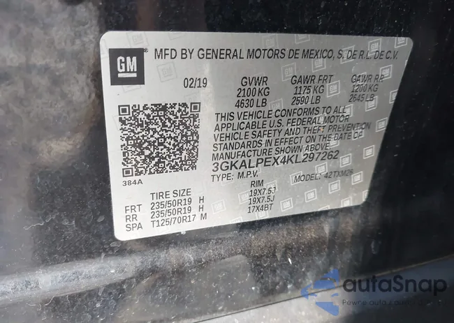 3GKALPEX4KL297262: 43493847