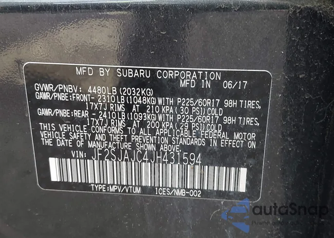 JF2SJAJC4JH431594: 43494001