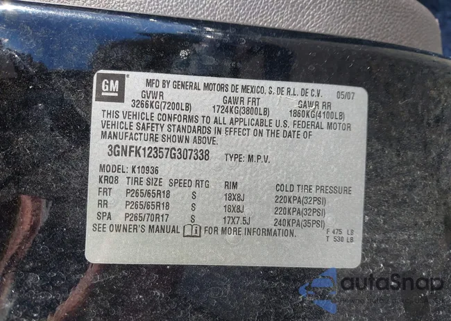 3GNFK12357G307338: 43493045