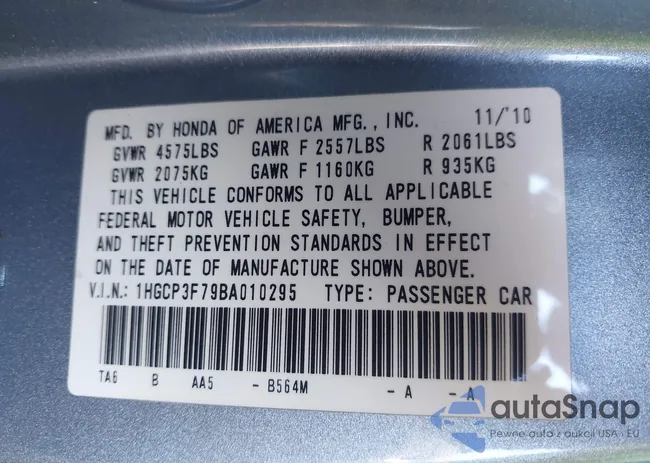 1HGCP3F79BA010295: 43493200