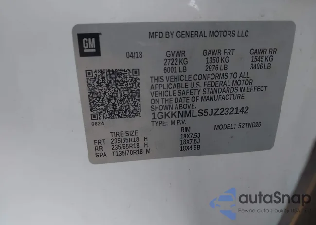 1GKKNMLS5JZ232142: 43493422