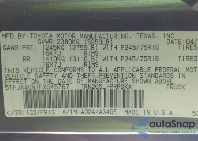 5TFJX4GN7FX045767: 43494557