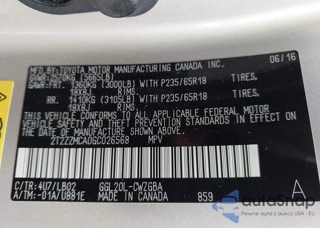 2T2ZZMCA0GC026568: 43494682