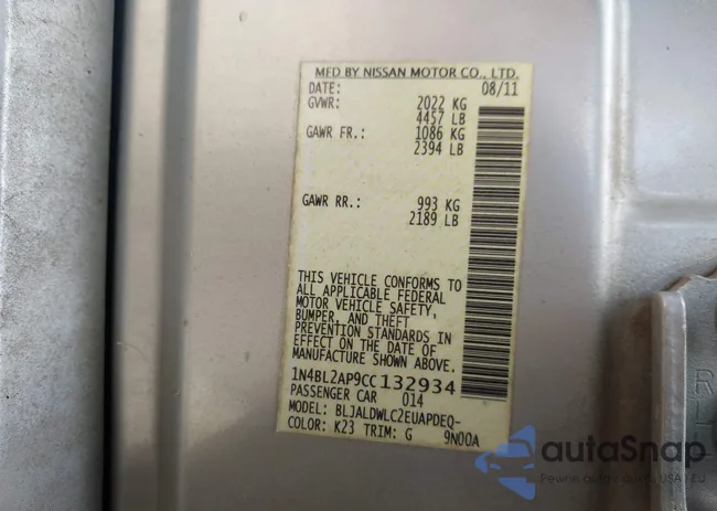 1N4BL2AP9CC132934: 43494718