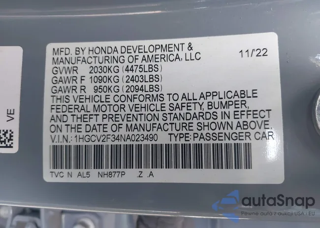 1HGCV2F34NA023490: 43494832