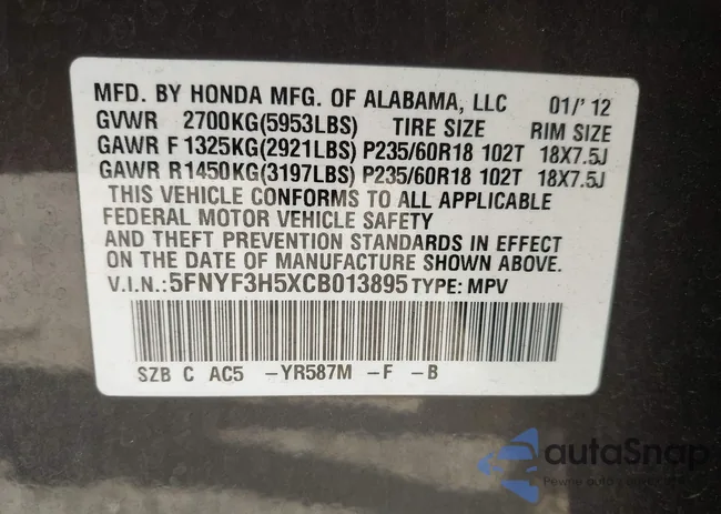 5FNYF3H5XCB013895: 43494836