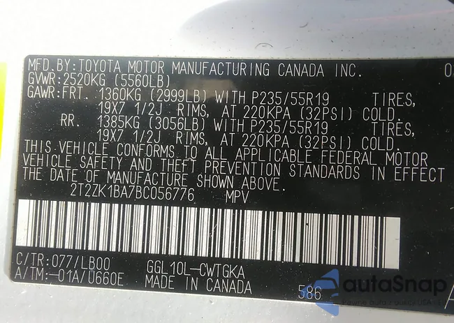 2T2ZK1BA7BC056776: 43494082