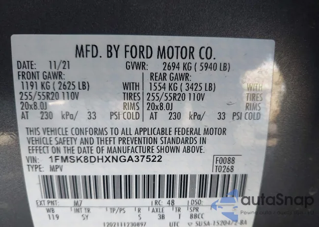 1FMSK8DHXNGA37522: 43494085