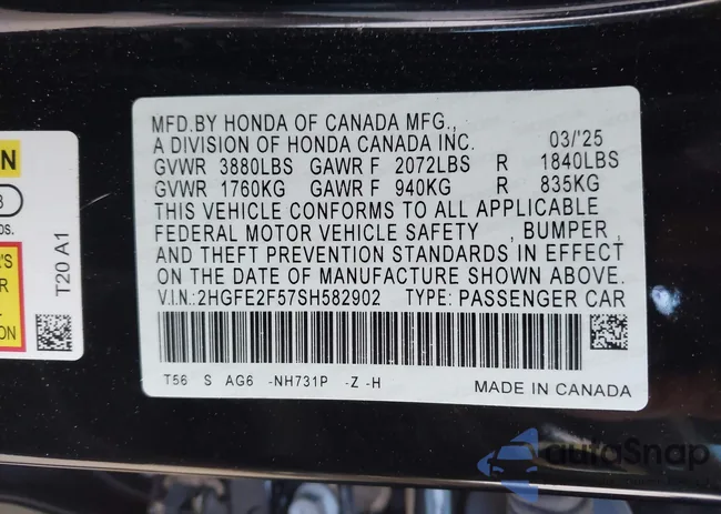 2HGFE2F57SH582902: 43494132