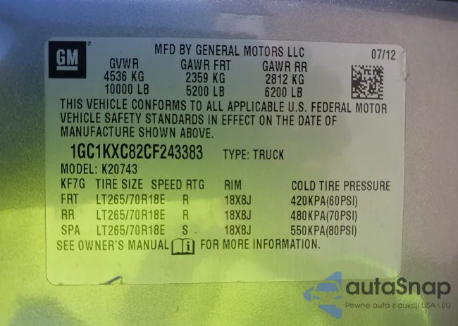 1GC1KXC82CF243383: 43494166