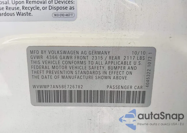 WVWMP7AN5BE726782: 43494227