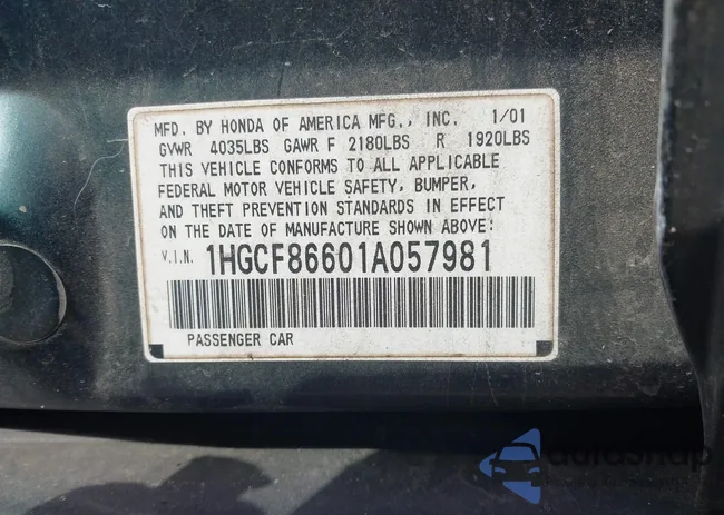 1HGCF86601A057981: 43494238