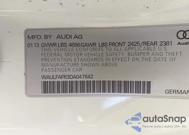 WAULFAFR3DA047642: 43494360