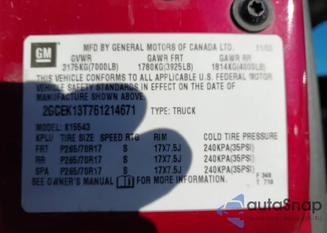 2GCEK13T761214671: 43495641