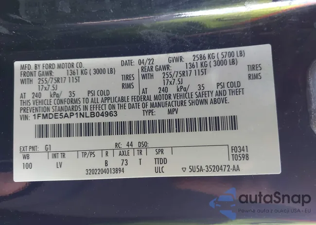 1FMDE5AP1NLB04963: 43495822