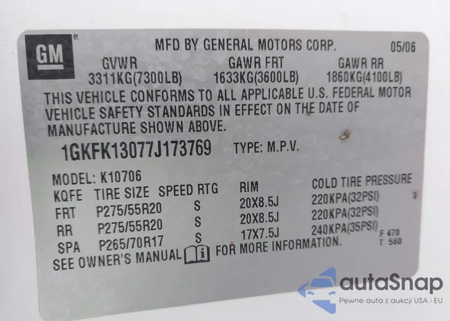 1GKFK13077J173769: 43495117