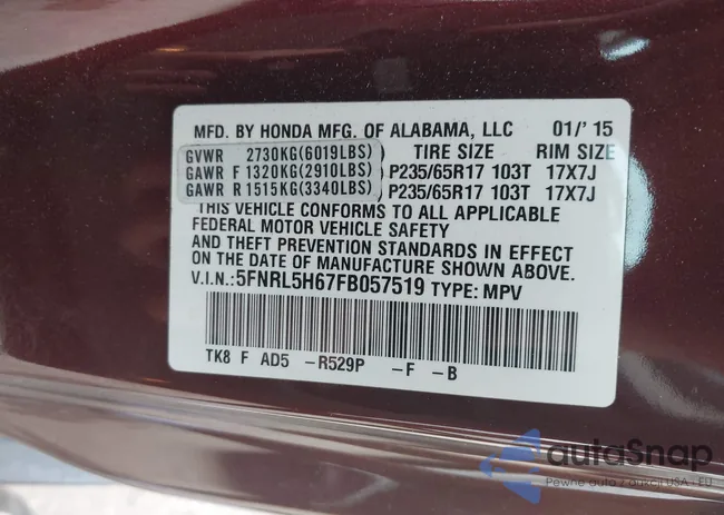 5FNRL5H67FB057519: 43495274