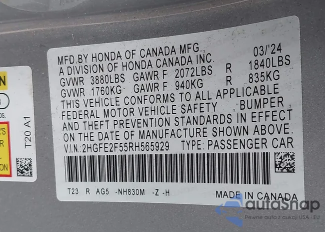 2HGFE2F55RH565929: 43495294