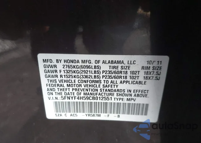 5FNYF4H59CB012551: 43495384