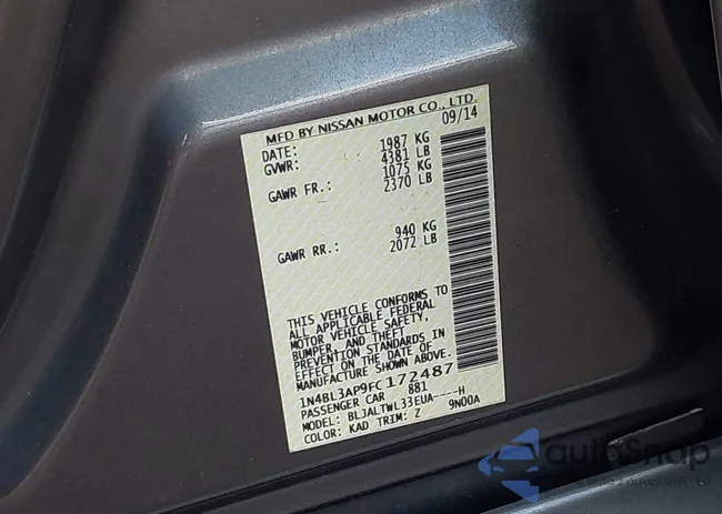 1N4BL3AP9FC172487: 43495427