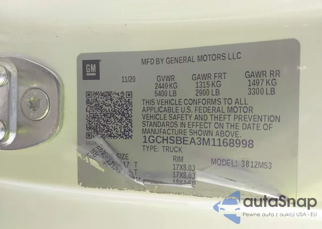 1GCHSBEA3M1168998: 43495434