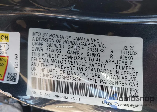 2HGFE2F22SH573868: 43496666