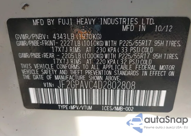 JF2GPAVC4D2802808: 43496670