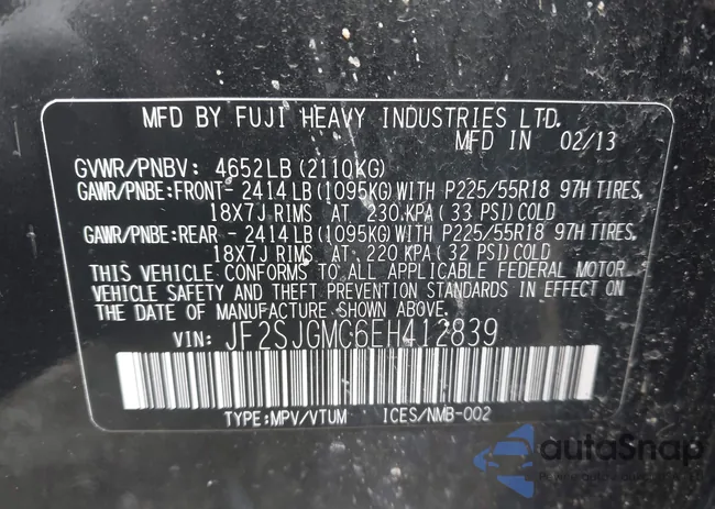 JF2SJGMC6EH412839: 43496712