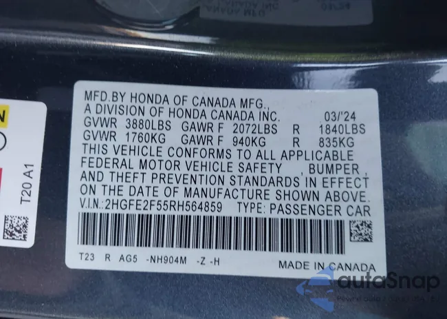 2HGFE2F55RH564859: 43496851