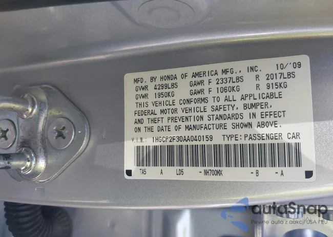 1HGCP2F30AA040159: 43496872