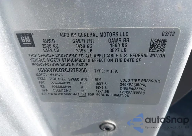 1GKKVRED2CJ279366: 43497020