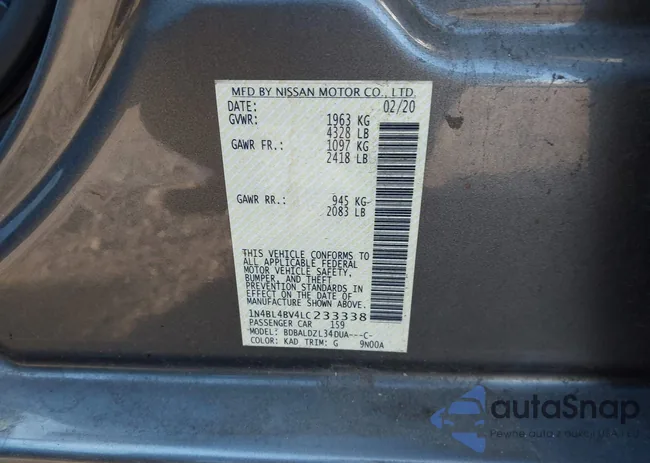 1N4BL4BV4LC233338: 43496174