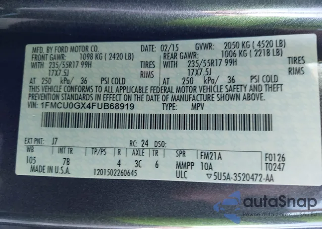 1FMCU0GX4FUB68919: 43496197