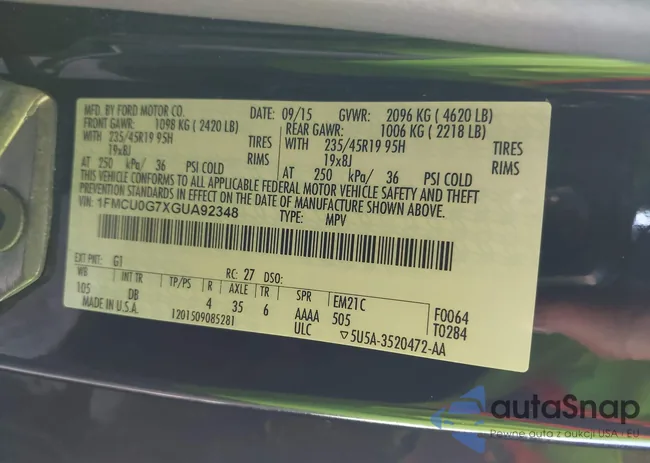 1FMCU0G7XGUA92348: 43496205