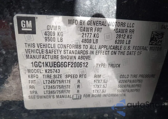 1GC1KUEG6GF200612: 43496352