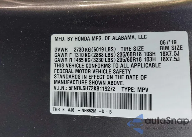 5FNRL6H72KB119272: 43497775