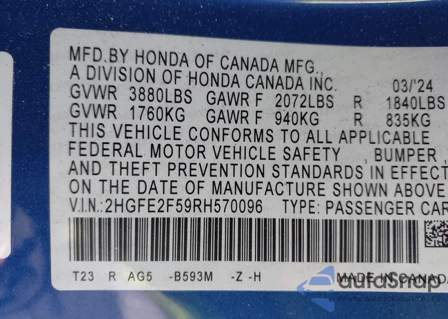 2HGFE2F59RH570096: 43497900