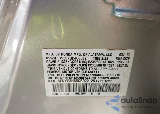 5FNYF3H65CB022125: 43497937