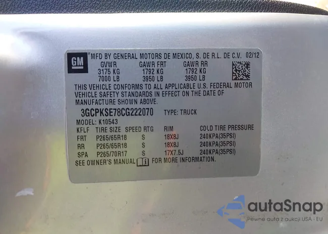 3GCPKSE78CG222070: 43497953