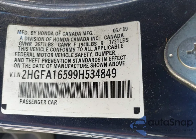 2HGFA16599H534849: 43497242