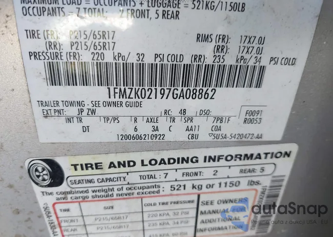 1FMZK02197GA08862: 43497368
