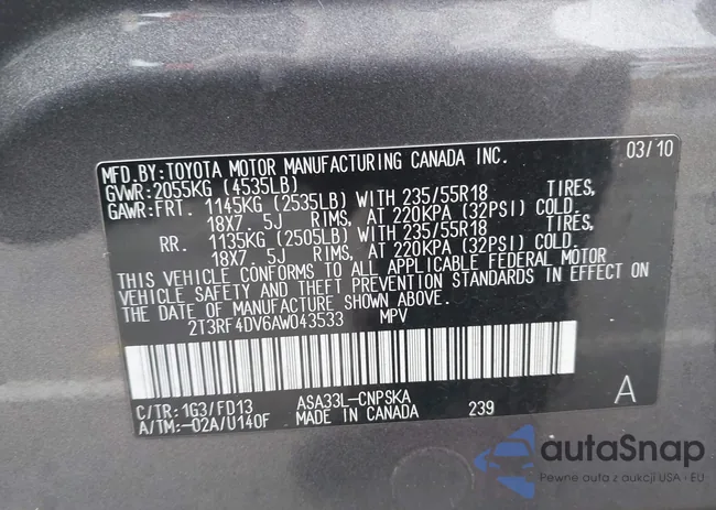 2T3RF4DV6AW043533: 43497430