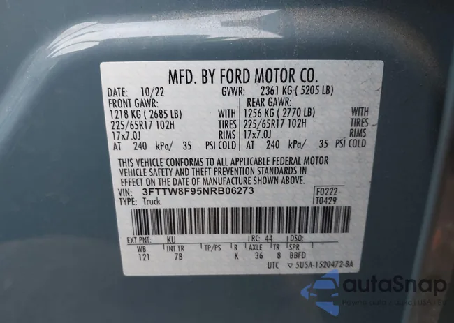 3FTTW8F95NRB06273: 43498670