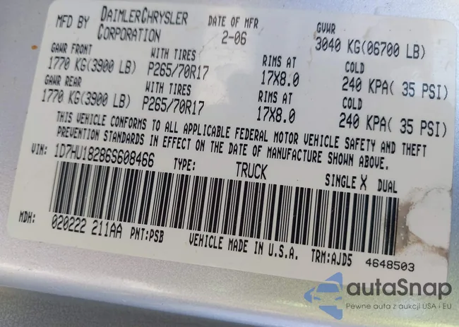 1D7HU18286S608466: 43498723