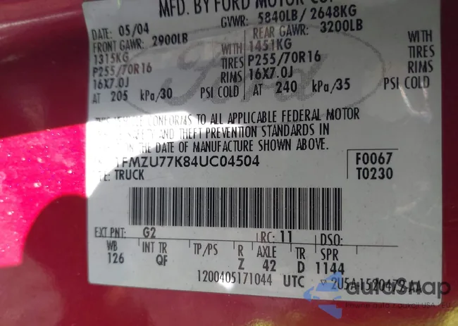 1FMZU77K84UC04504: 43498799