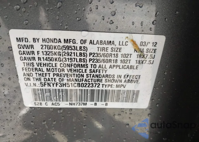 5FNYF3H51CB022372: 43498844